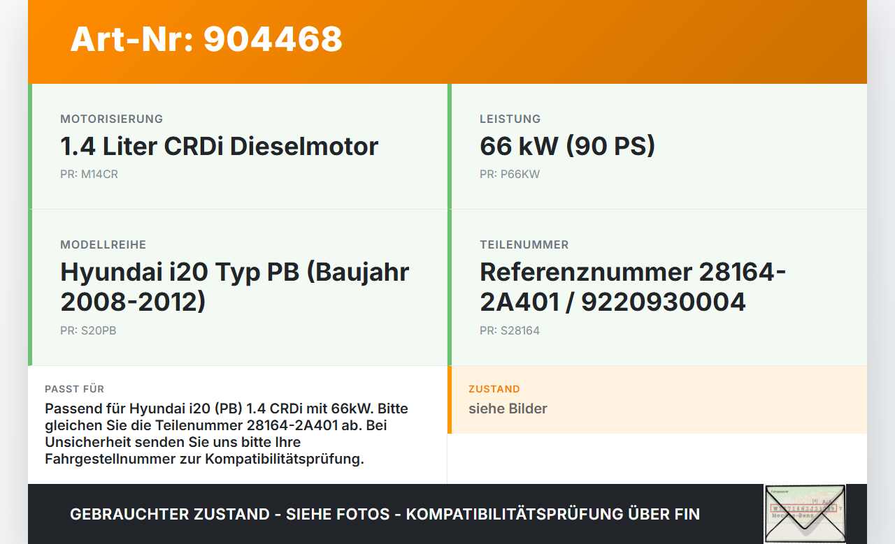 Hyundai I20 PB 08-12 CRDi 1,4 66KW Luftmassenmesser Hyundai I20 PB 08-12 26.03.2010 28164-2A401 9220930004 gebraucht Vorschau 3