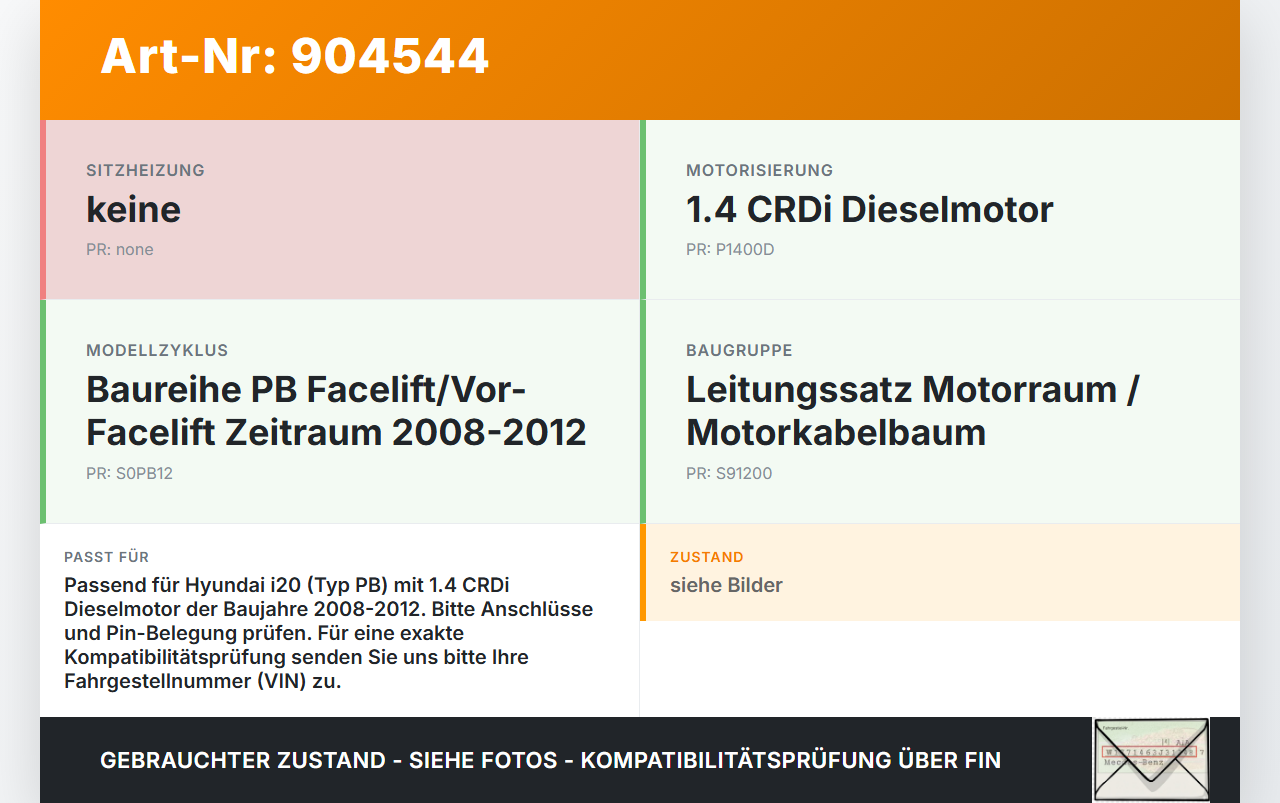 Hyundai I20 PB 08-12 CRDi 1,4 66KW Motor Kabelbaum Motorkabelbaum Leitungssatz Hyundai I20 PB 08-12 26.03.2010... Vorschau 3
