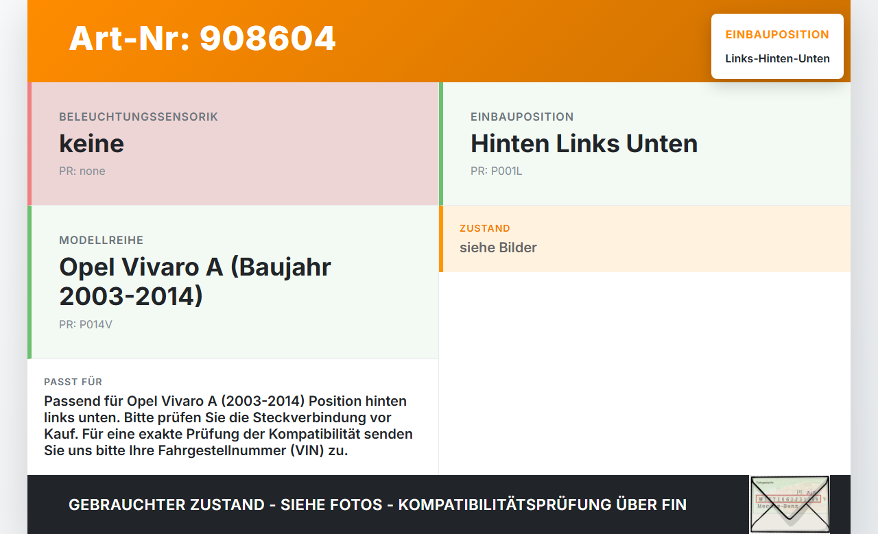 Opel Vivaro A 03-14 Kennzeichenleuchte Links Hinten Unten Opel Vivaro A 03-14 04.02.2004 gebraucht Vorschau 3