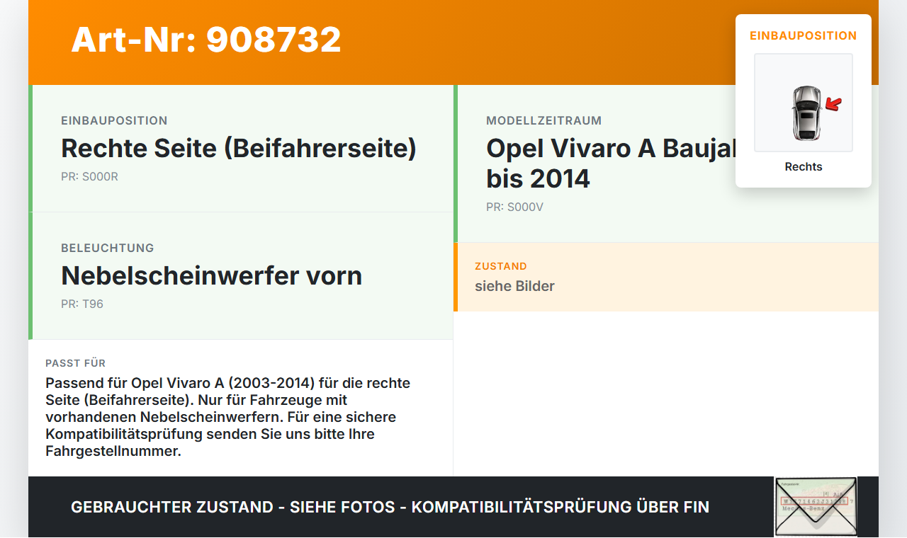 Opel Vivaro A 03-14 Nebelscheinwerfer Rechts orig. Opel Vivaro A 03-14 04.02.2004 gebraucht Vorschau 3