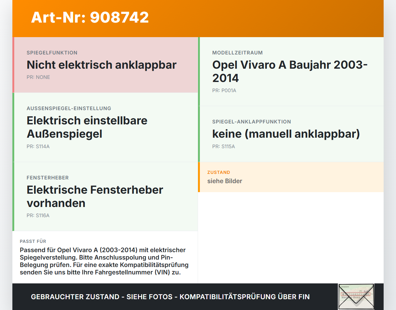 Opel Vivaro A 03-14 Spiegelverstellung Aussenspiegel Schalter Opel Vivaro A 03-14 04.02.2004 gebraucht Vorschau 3