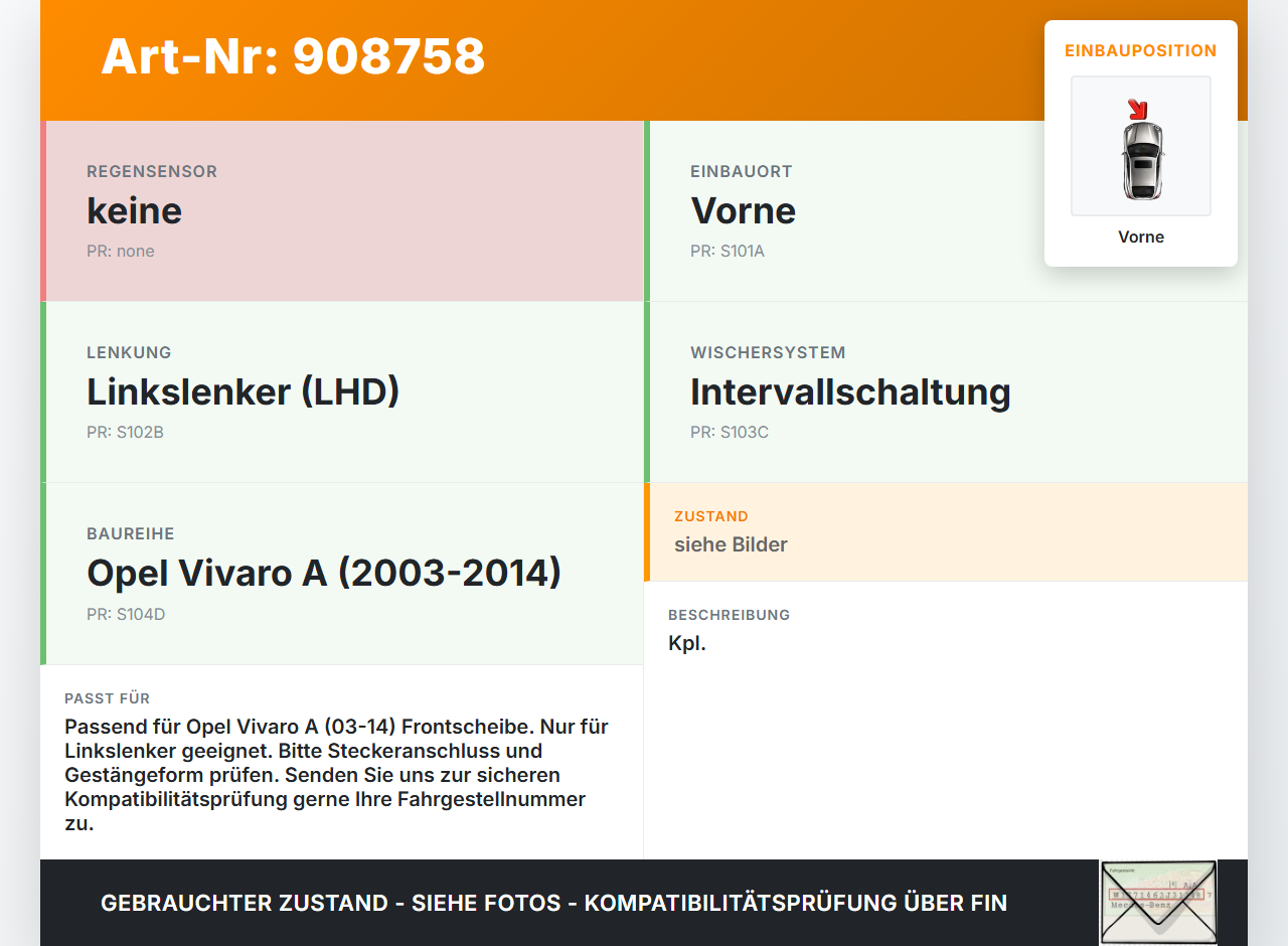 Opel Vivaro A 03-14 Wischermotor m. Wischergestänge Vorne Opel Vivaro A 03-14 04.02.2004 gebraucht Vorschau 3