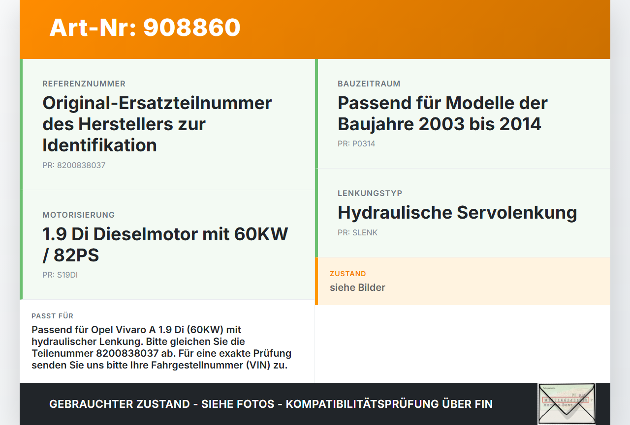 Opel Vivaro A 03-14 1,9Di 60KW Servopumpe Hydraulikpumpe Lenkung Opel Vivaro A 03-14 04.02.2004 8200024738... Vorschau 3