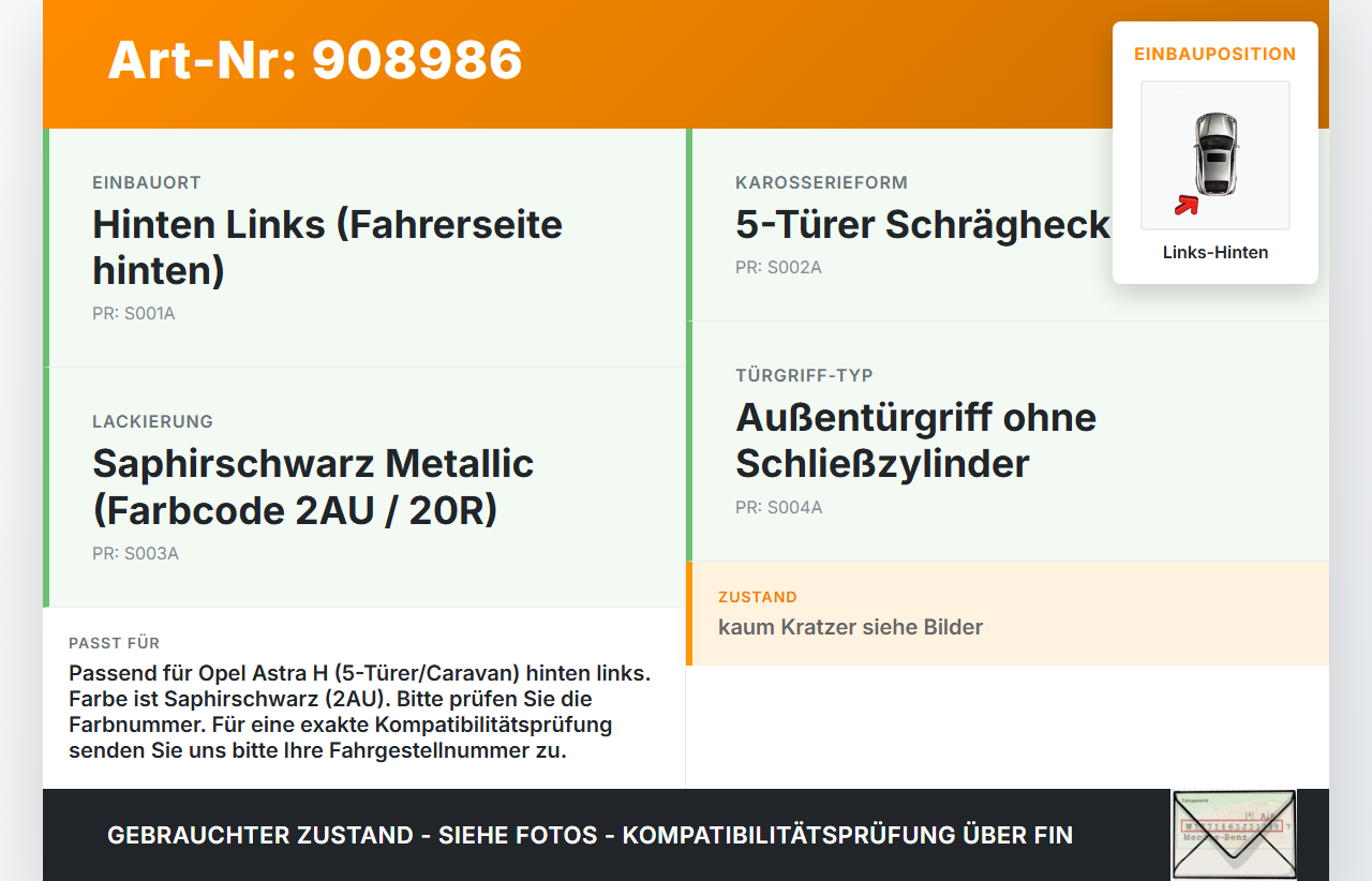 Opel Astra H 04-10 5T Türgriff Griff aussen Links Hinten 2AU Opel Astra H 04-10 30.12.2009 gebraucht Vorschau 3