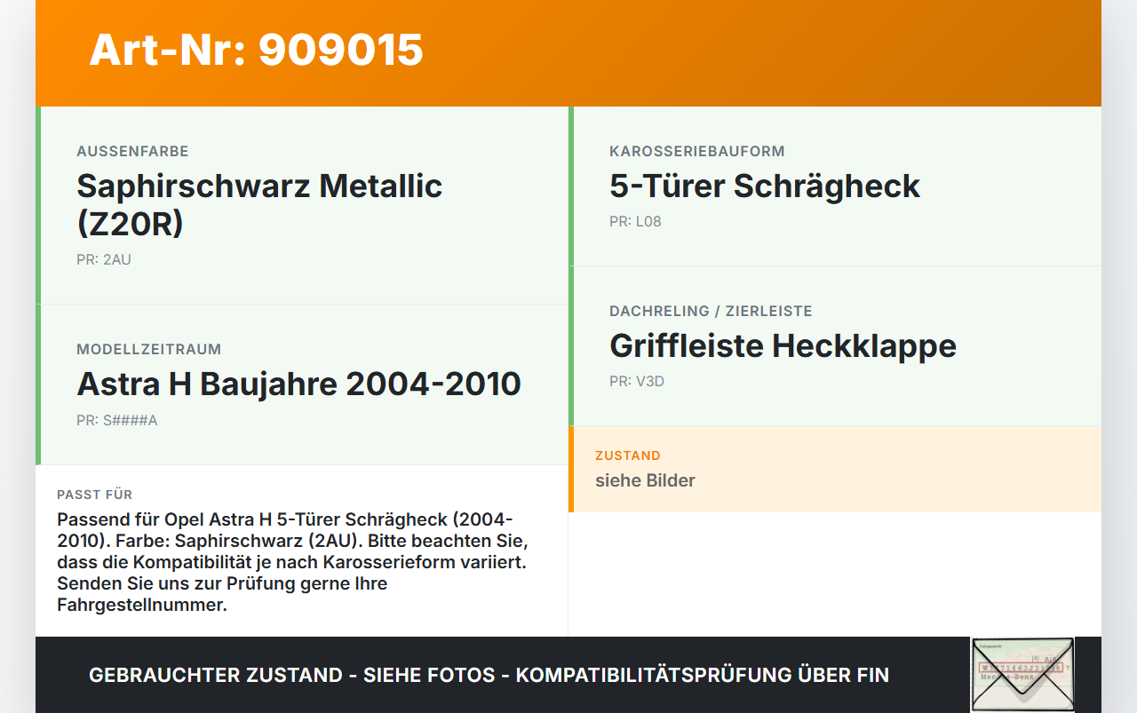 Opel Astra H 04-10 5T Griffleiste Griff aussen für Heckklappe 2AU Opel Astra H 04-10 30.12.2009 gebraucht Vorschau 3