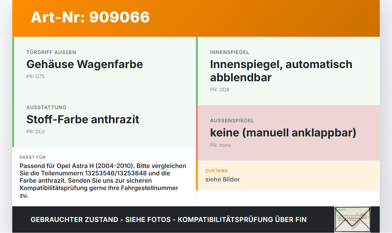 Opel Astra H 04-10 Innenspiegel Rückspiegel Spiegel Innen Opel Astra H 04-10 30.12.2009 13253546 13253848 gebraucht Vorschau 3