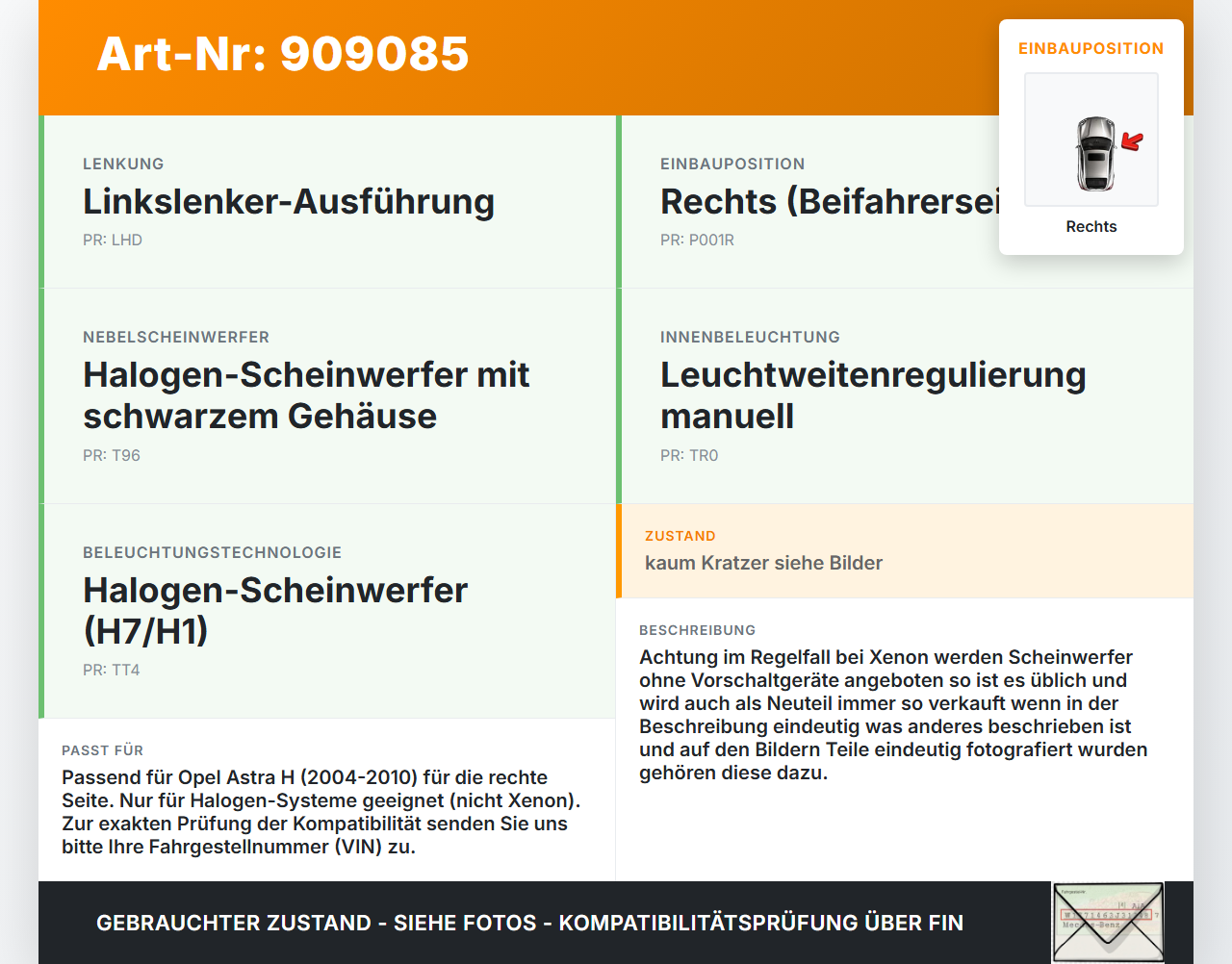 Opel Astra H 04-10 Scheinwerfer Frontscheinwerfer Rechts orig. Opel Astra H 04-10 30.12.2009 1EG270370-52 gebraucht Vorschau 3