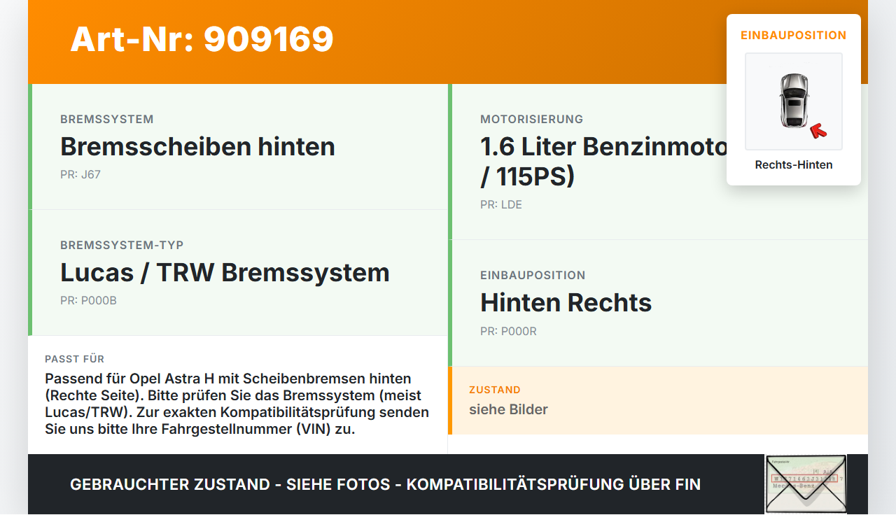 Opel Astra H 04-10 1,6 85KW Bremssattel Bremszange Hinten Rechts Opel Astra H 04-10 30.12.2009 gebraucht Vorschau 3