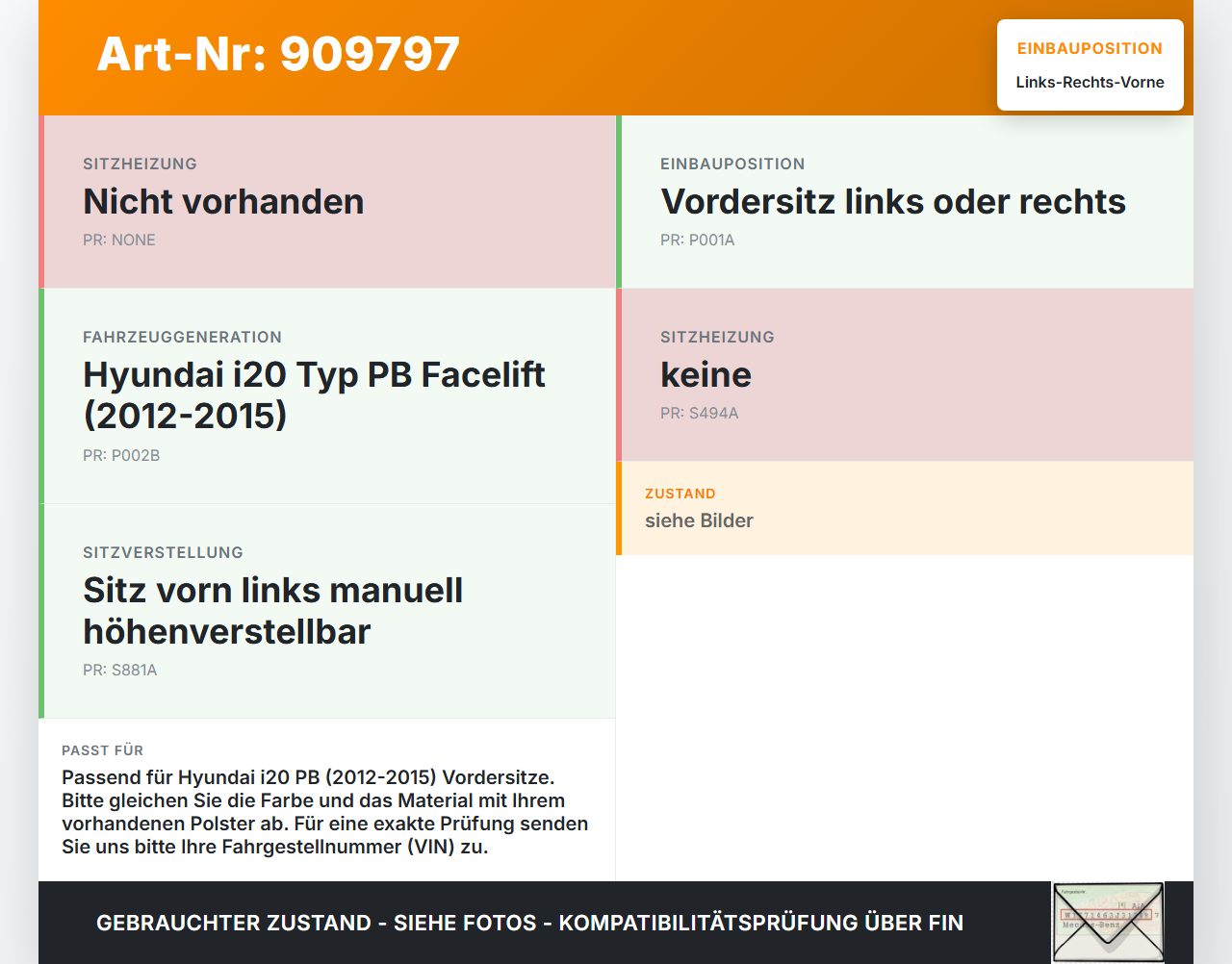 Hyundai I20 PB 12-15 Kopfstütze für Fahrer Sitz Rechts oder Links Vorne Hyundai I20 PB 12-15 04.12.2013 gebraucht Vorschau 3