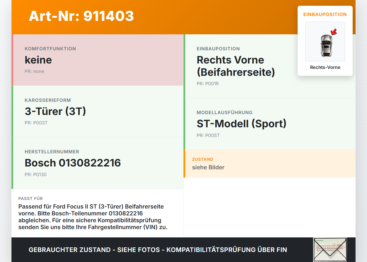 Ford Focus II ST 05-07 3T Fensterhebermotor Rechts Vorne Ford Focus II ST 05-07 26.09.2006 0130822216 4M5T-14553... Vorschau 3