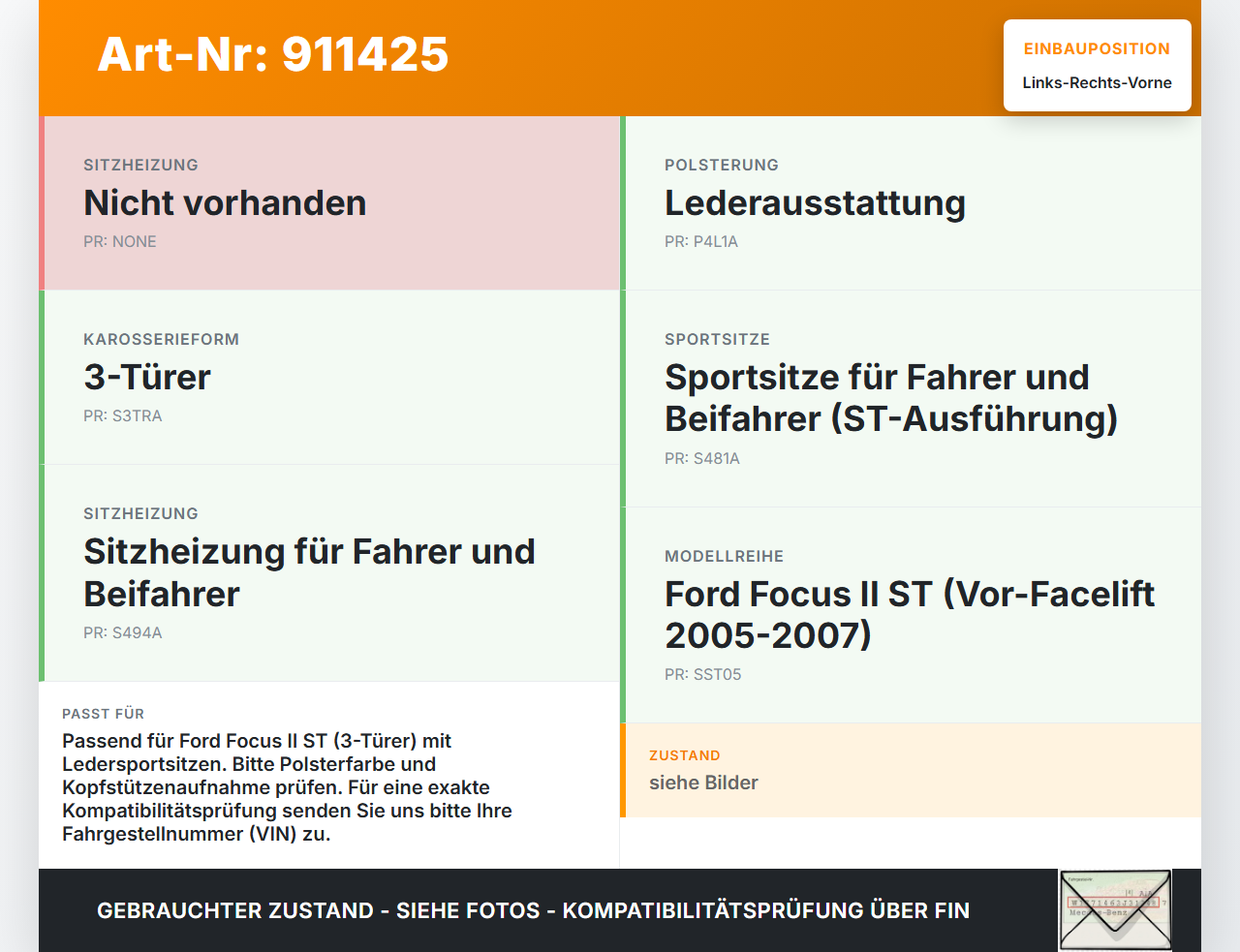 Ford Focus II ST 05-07 3T Kopfstütze für Beifahrer Sitz Rechts oder Links Vorne Ford Focus II ST 05-07 26.09.2006... Vorschau 3