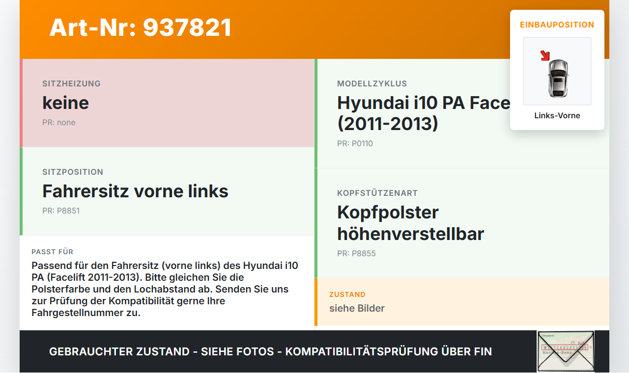 Hyundai I10 PA 11-13 Kopfstütze für Fahrer Sitz Links Vorne Hyundai I10 PA 11-13 31.07.2012 gebraucht Vorschau 3