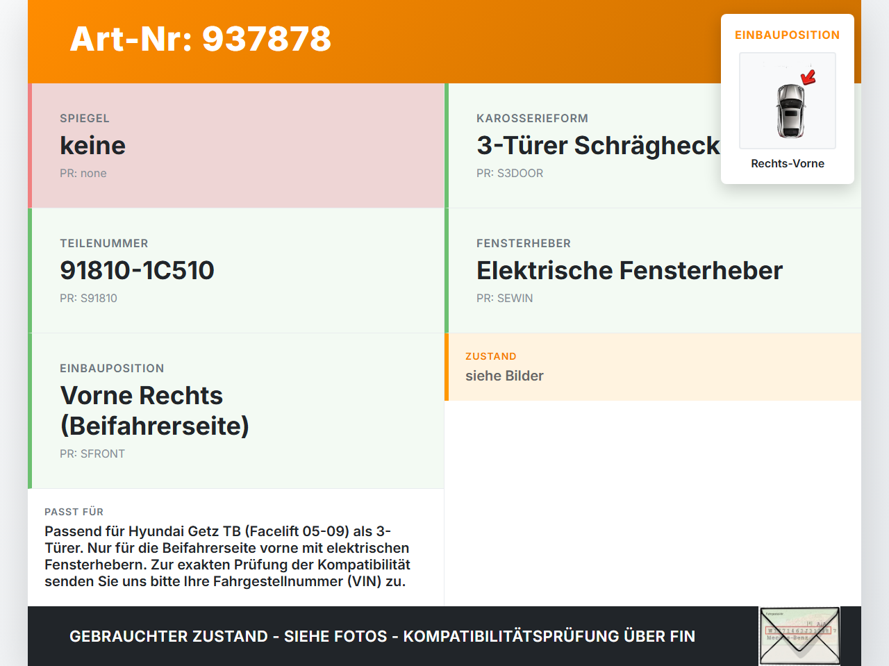 Hyundai Getz TB 05-09 3T Kabelbaum für Tür und Fensterheber Rechts Vorne Hyundai Getz TB 05-09 15.02.2005... Vorschau 3
