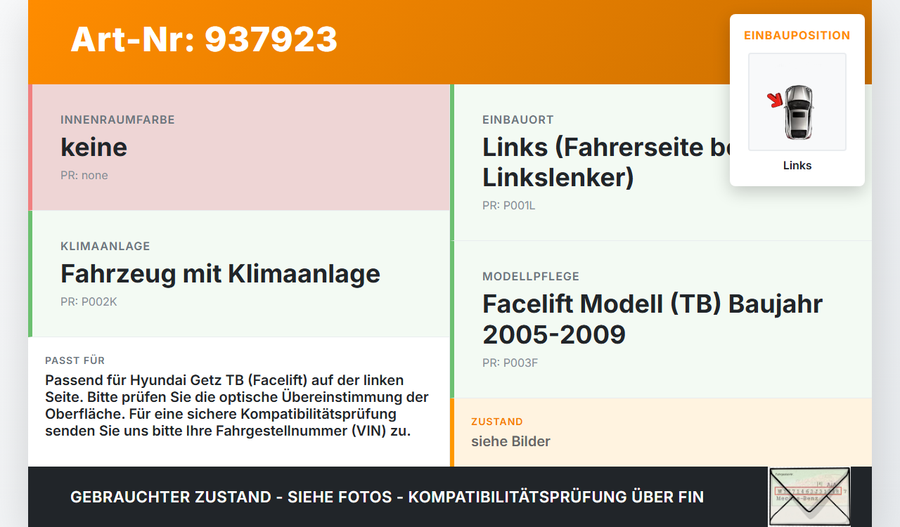 Hyundai Getz TB 05-09 Luftdusche Luftdüse Links Hyundai Getz TB 05-09 15.02.2005 gebraucht Vorschau 3