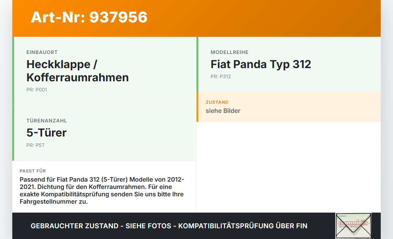 Fiat Panda 312 12-21 5T Dichtung Rahmen für Heckklappe Kofferraum Fiat Panda 312 12-21 28.03.2014 gebraucht Vorschau 3