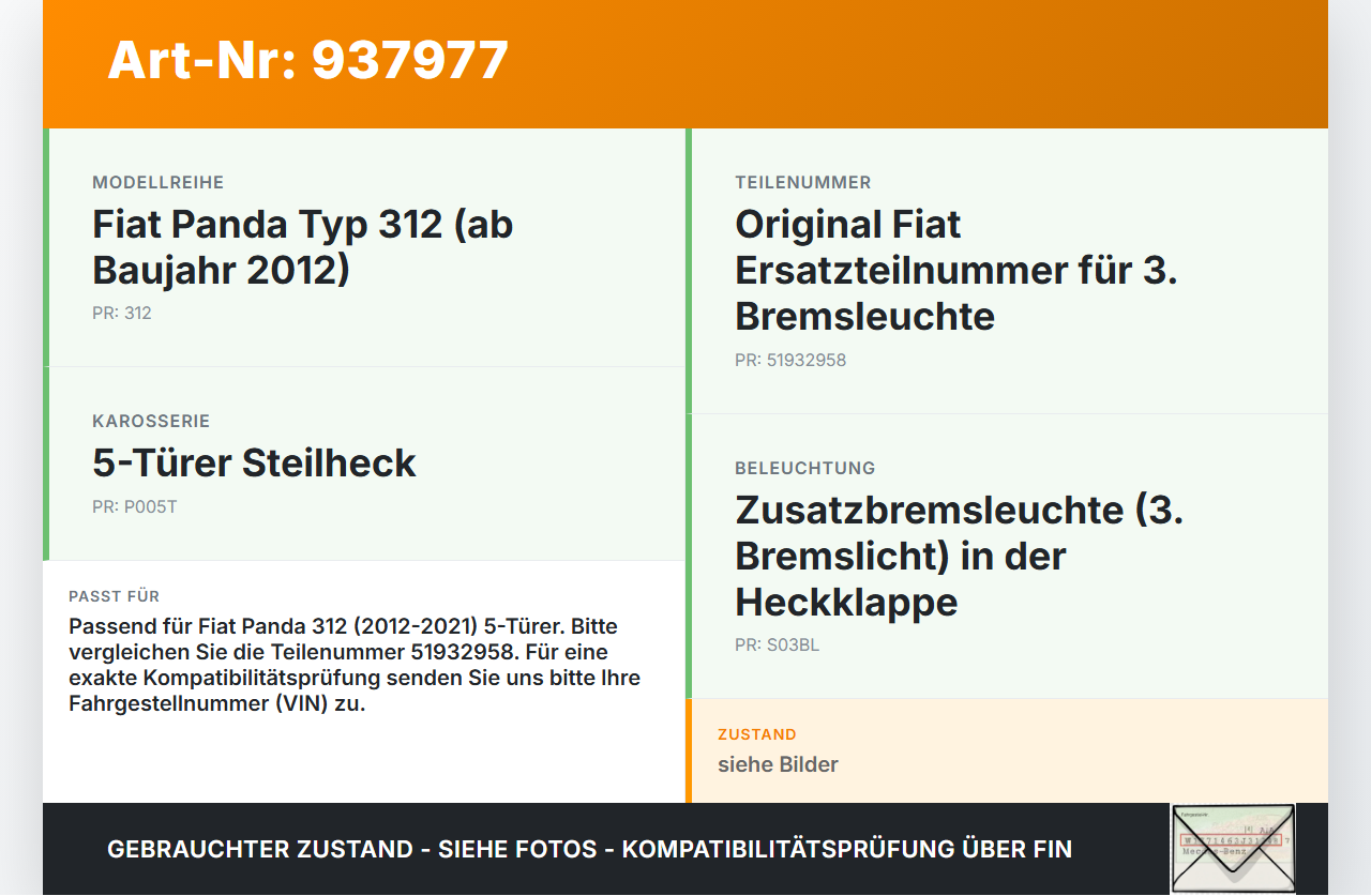 Fiat Panda 312 12-21 5T Bremslicht 3te Bremsleuchte für Klappe Fiat Panda 312 12-21 28.03.2014 51932958 03.474.000... Vorschau 3