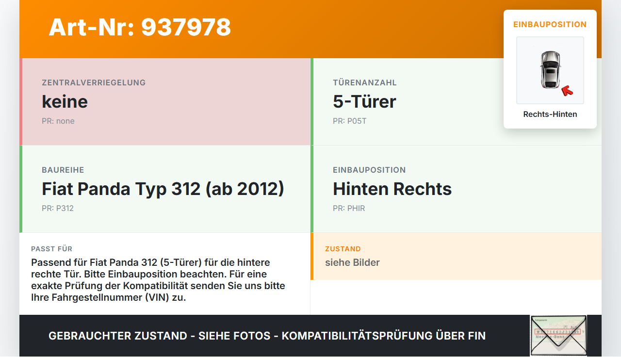 Fiat Panda 312 12-21 5T Türfangband Rechts Hinten Fiat Panda 312 12-21 28.03.2014 gebraucht Vorschau 3