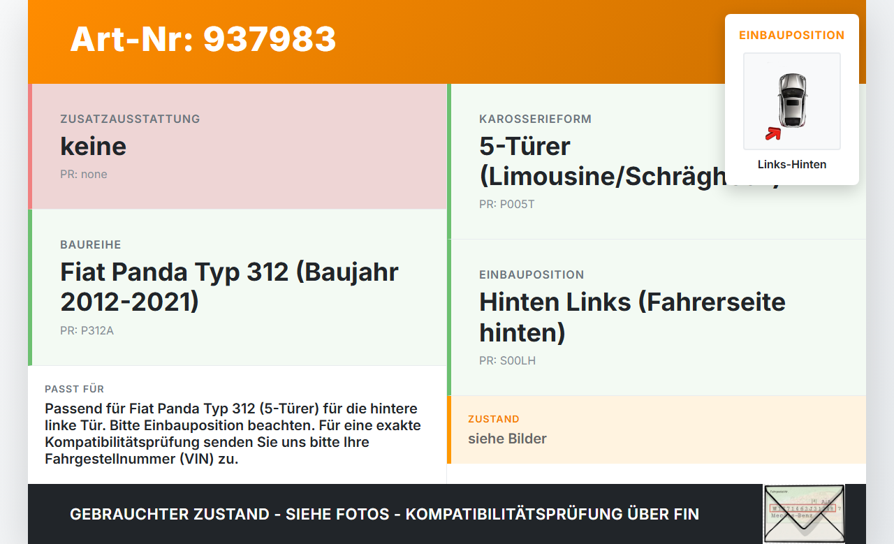 Fiat Panda 312 12-21 5T Türfangband Türbremse Türanschlag Links Hinten Fiat Panda 312 12-21 28.03.2014 gebraucht Vorschau 3