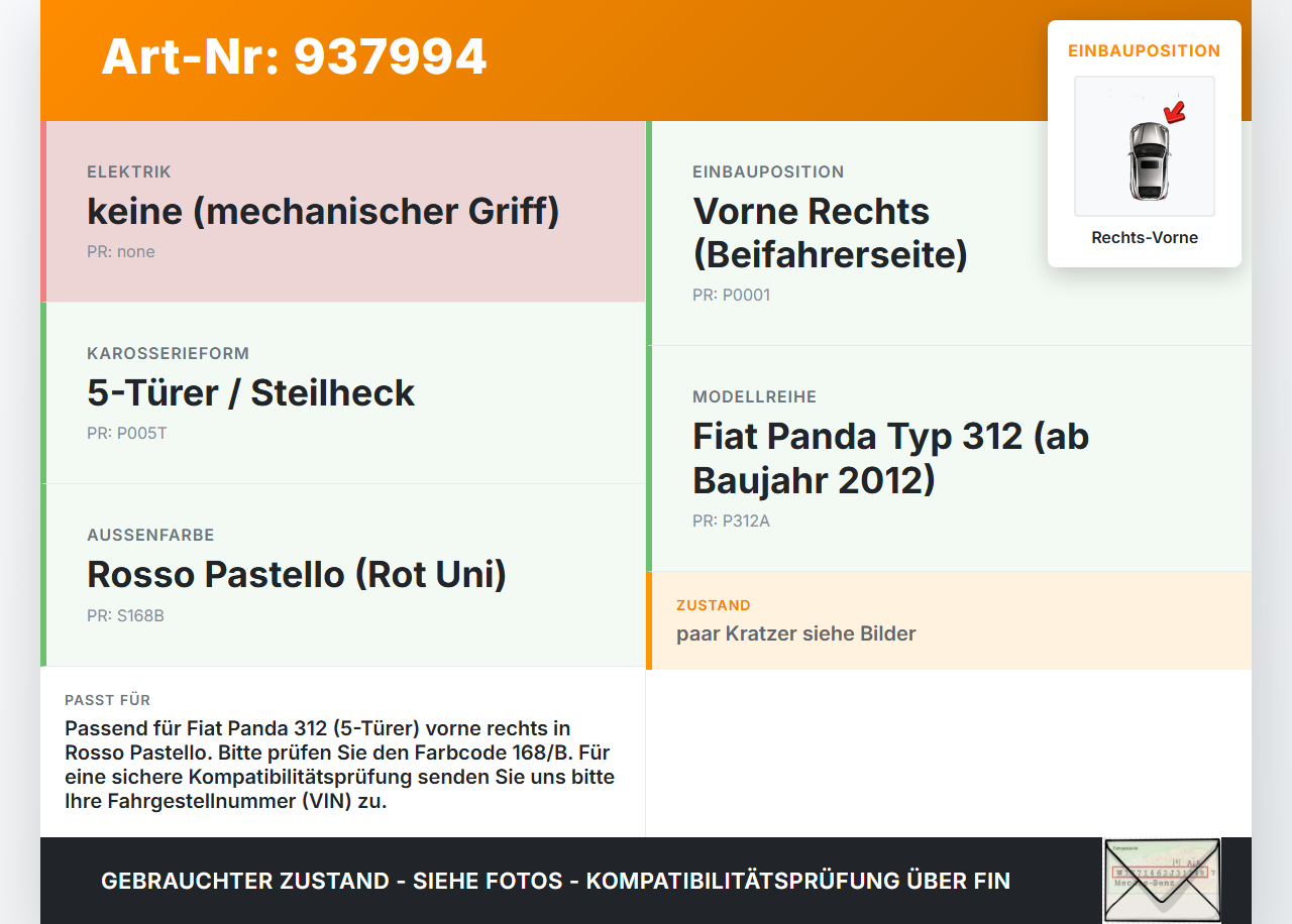 Fiat Panda 312 12-21 5T Türgriff Griff aussen Rechts Vorne ROSSO PASTELLO Fiat Panda 312 12-21 28.03.2014 gebraucht Vorschau 3