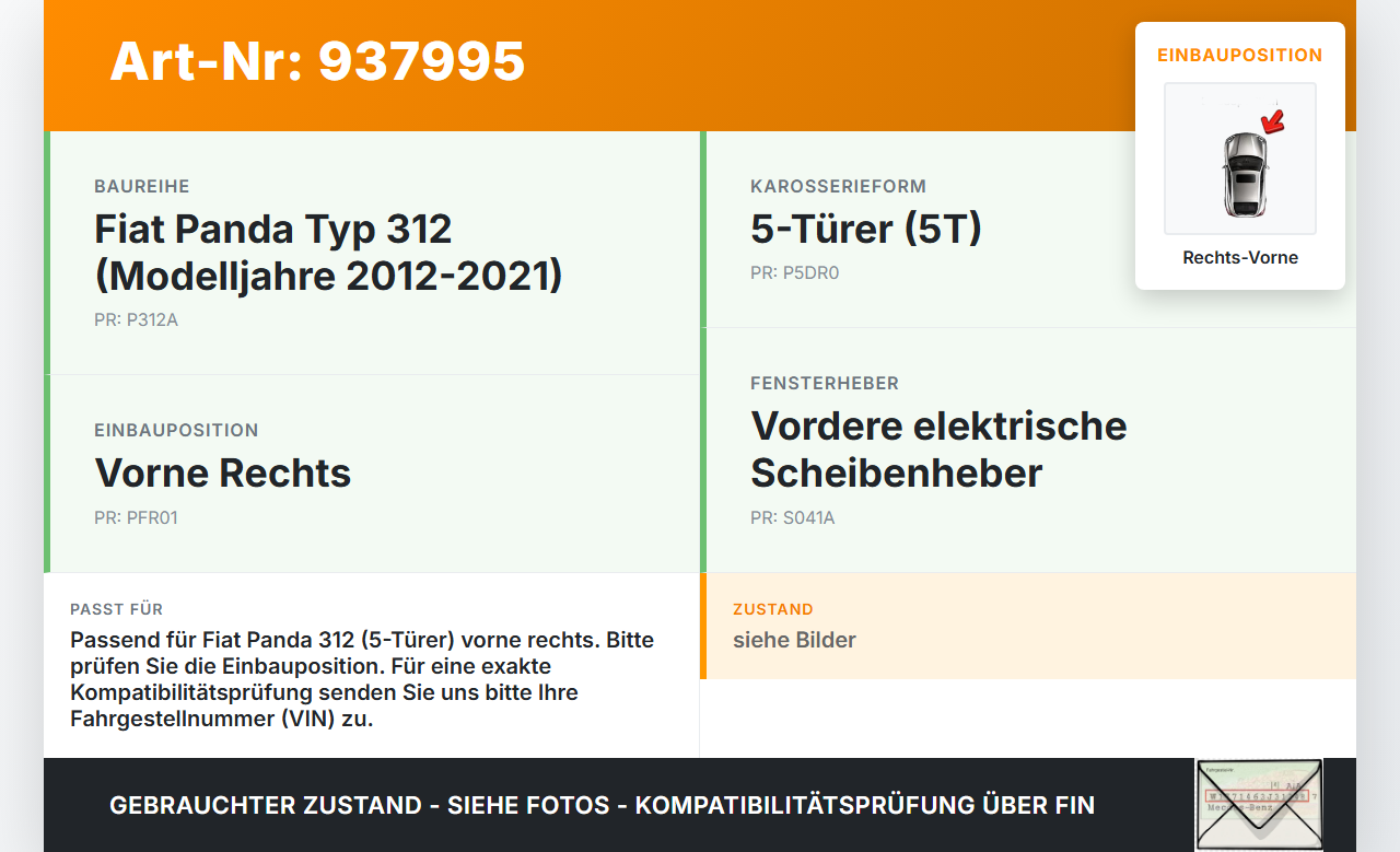 Fiat Panda 312 12-21 5T Türfangband Türbremse Türanschlag Rechts Vorne Fiat Panda 312 12-21 28.03.2014 gebraucht Vorschau 3