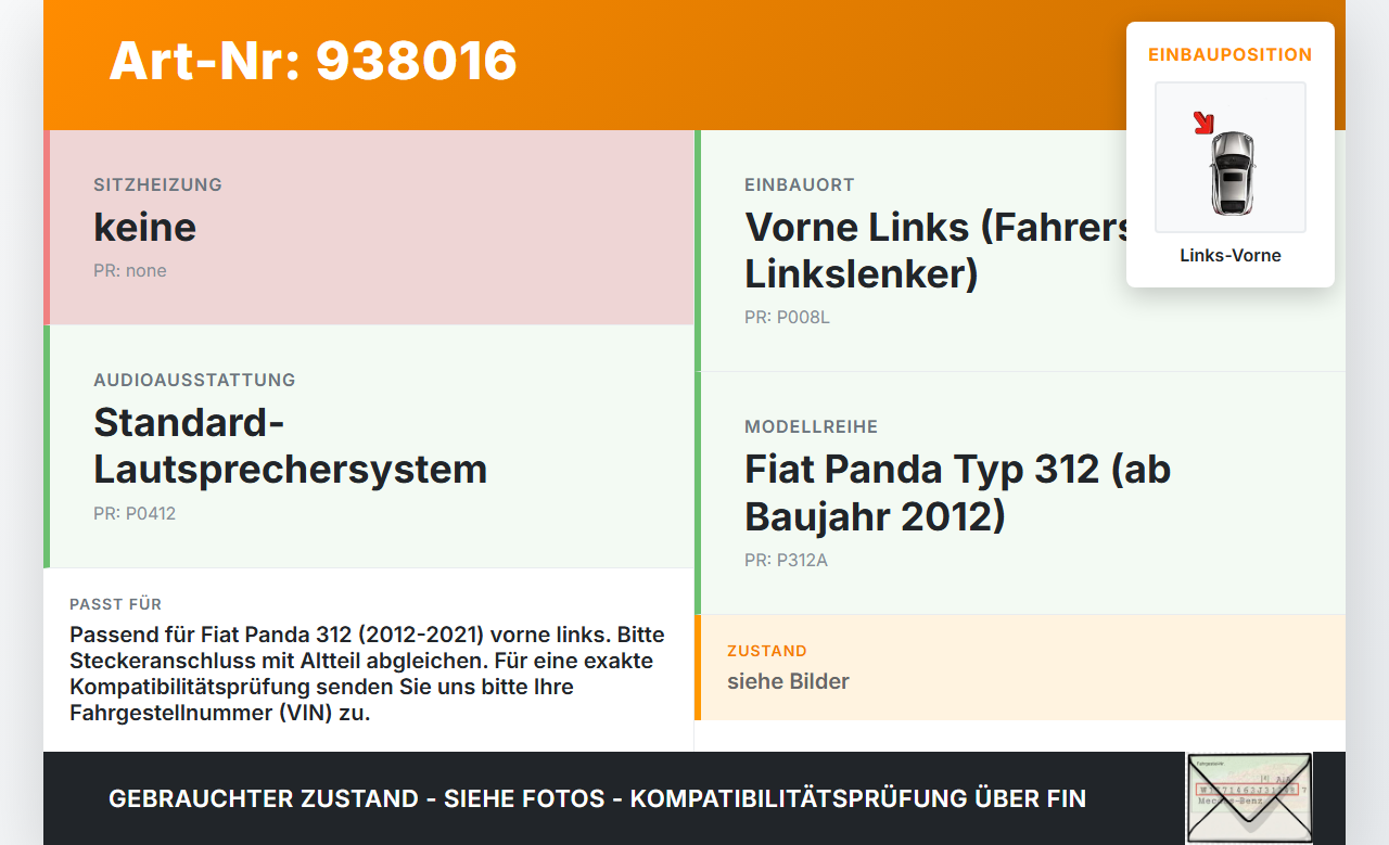 Fiat Panda 312 12-21 Lautsprecher Links Vorne Fiat Panda 312 12-21 28.03.2014 gebraucht Vorschau 3