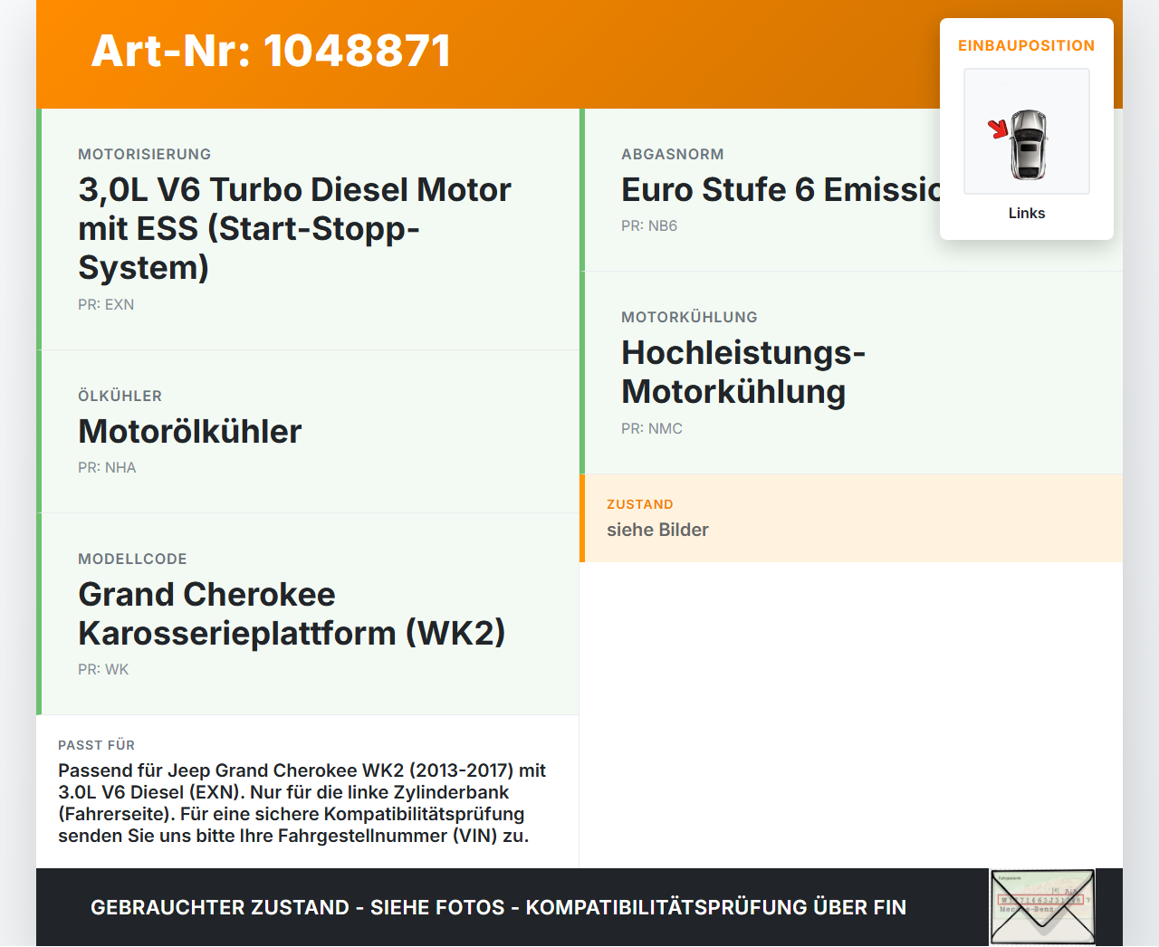 Jeep Grand Cherokee WK2 13-17 3,0d 184KW EXN Ventildeckel Links Jeep Grand Cherokee WK2 13-17 24.02.2017 04578812AF... Vorschau 3