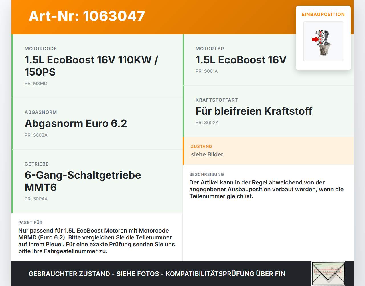 Ford Kuga DM2 16-20 1,5 110KW M8MD Kolben mit Pleuel Pos B Ford Kuga DM2 16-20 27.12.2018 gebraucht Vorschau 3
