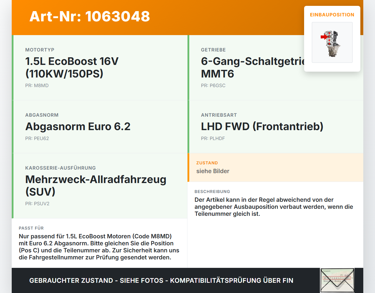 Ford Kuga DM2 16-20 1,5 110KW M8MD Kolben mit Pleuel Pos C Ford Kuga DM2 16-20 27.12.2018 gebraucht Vorschau 3