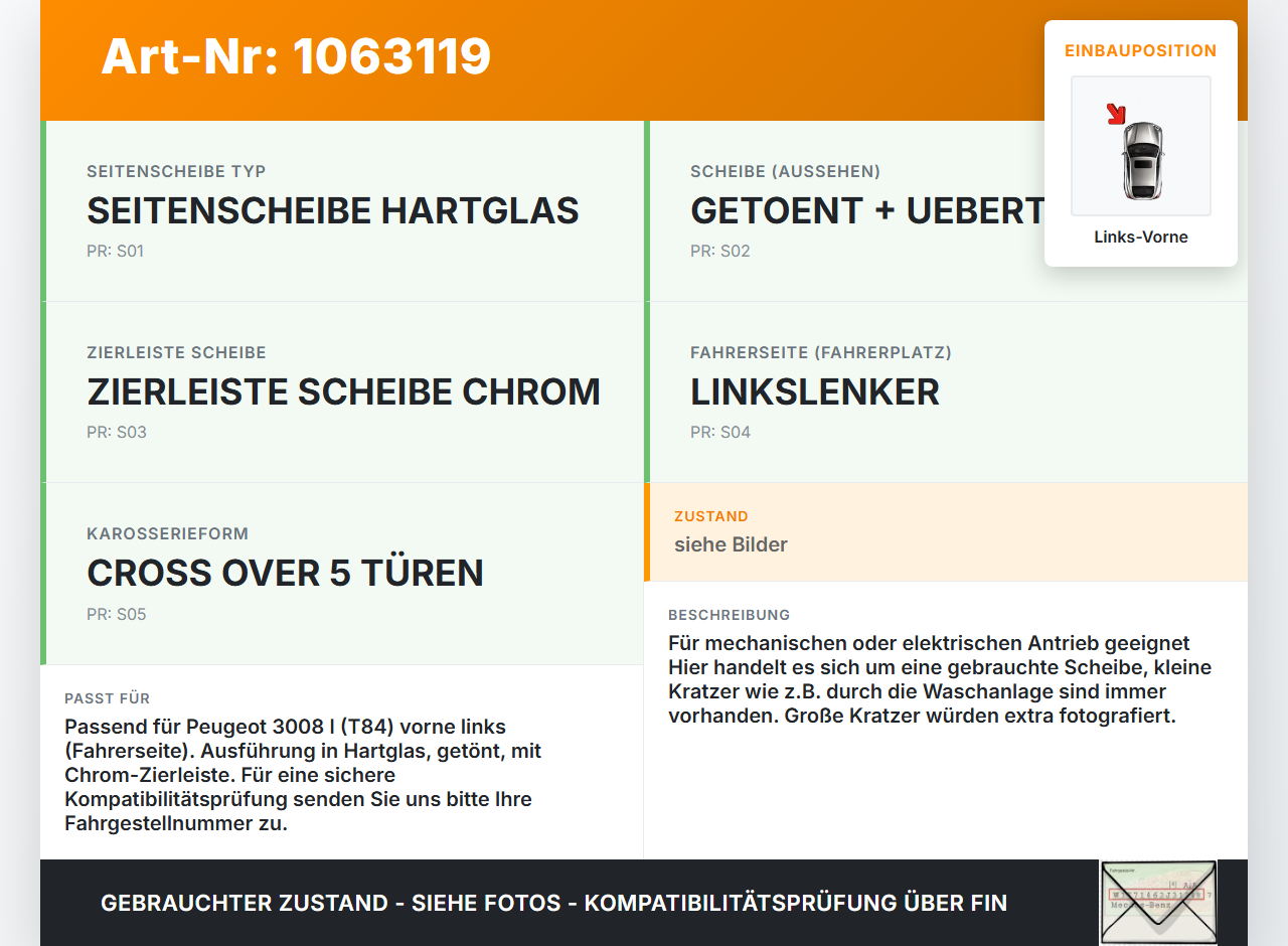 Peugeot 3008 I 0U 13-16 Mehrzweckfahrzeug LVK Seitenscheibe Tür Fenster Türscheibe Links Vorne Peugeot 3008 I 0U... Vorschau 3