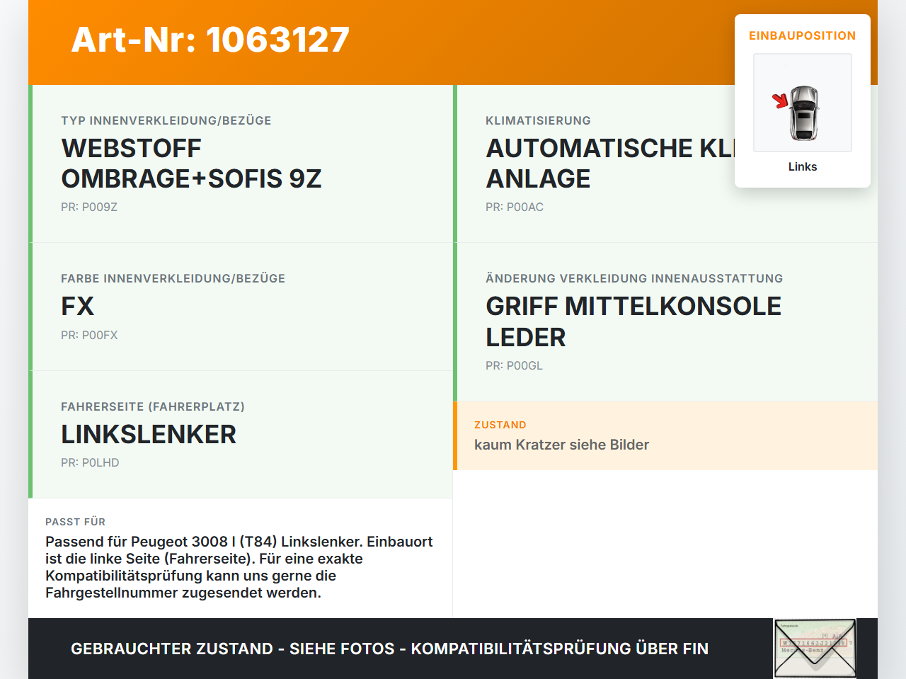 Peugeot 3008 I 0U 13-16 Luftdusche Luftdüse Links Peugeot 3008 I 0U 13-16 02.01.2012 gebraucht Vorschau 3