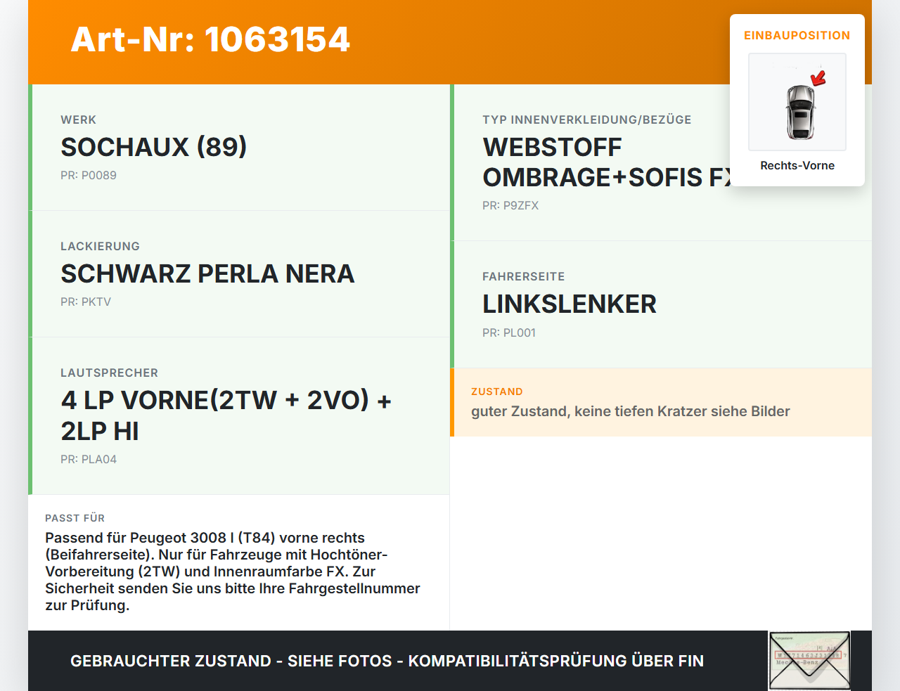Peugeot 3008 I 0U 13-16 Blende Innen Auflage Abdeckung für Lautsprecher Hochtöner Rechts Vorne Peugeot 3008 I 0U... Vorschau 3