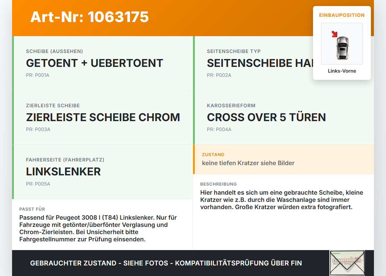 Peugeot 3008 I 0U 13-16 Mehrzweckfahrzeug Seitenscheibe Dreieck Scheibe Türscheibe Links Vorne Peugeot 3008 I 0U... Vorschau 3
