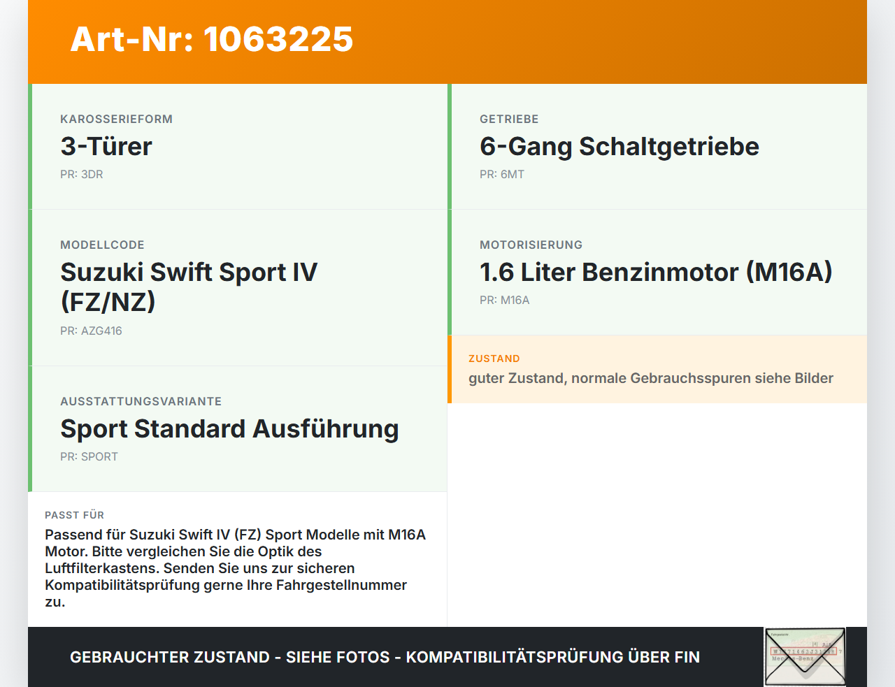 Suzuki Swift IV FZ NZ 12-17 1,6 100KW M16A Abdeckung für Motor Deckel Motorabdeckung Luftfilterkasten Suzuki Swift... Vorschau 3