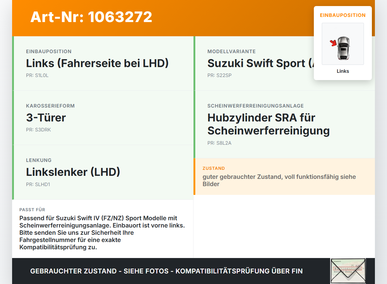 Suzuki Swift IV FZ NZ 12-17 Waschdüse Hubzylinder SRA für Scheinwerfer Links Suzuki Swift IV FZ NZ 12-17 04.07.2016... Vorschau 3