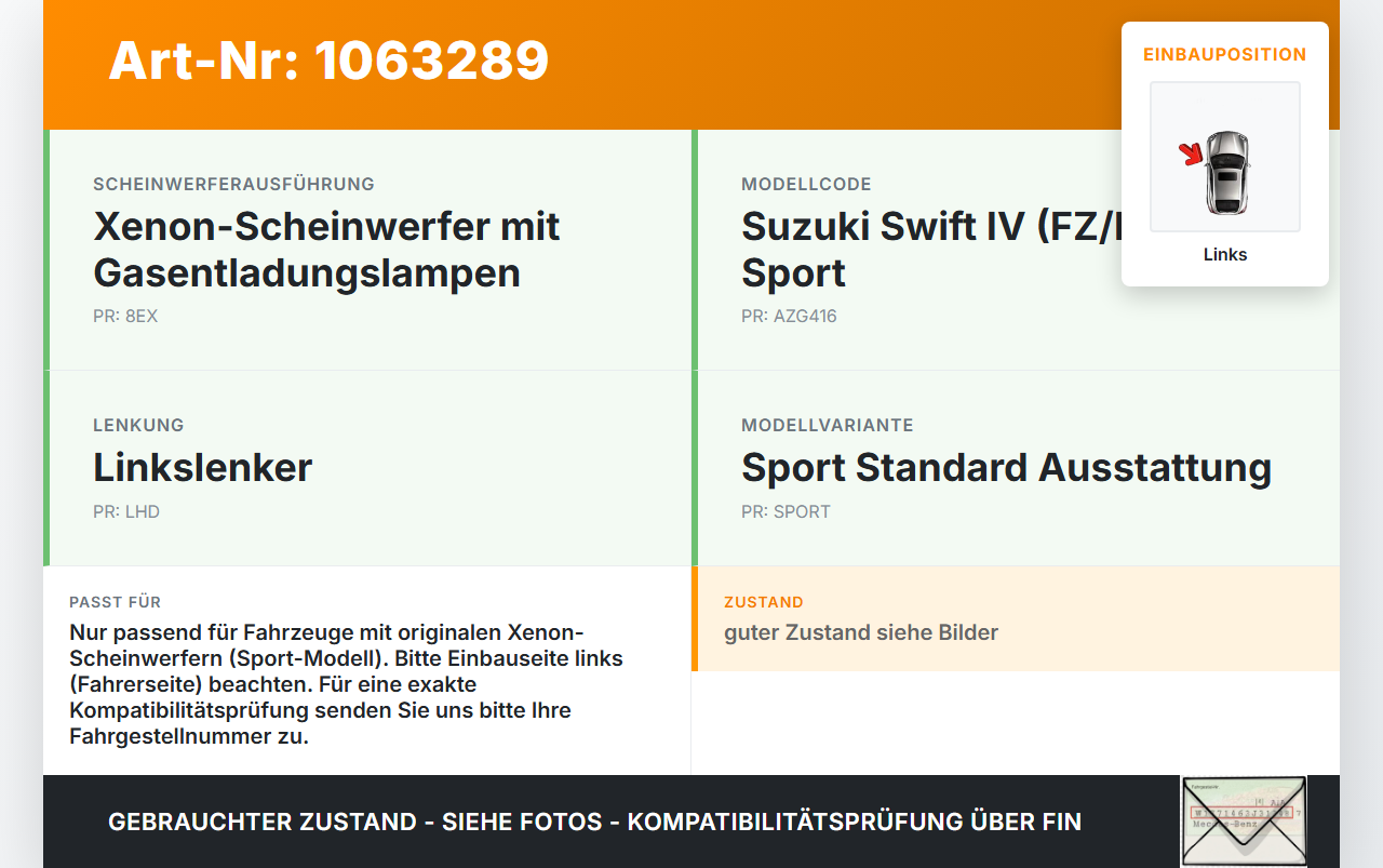 Suzuki Swift IV FZ NZ 12-17 Xenon Vorschaltgerät Steuergerät Links Suzuki Swift IV FZ NZ 12-17 04.07.2016... Vorschau 3