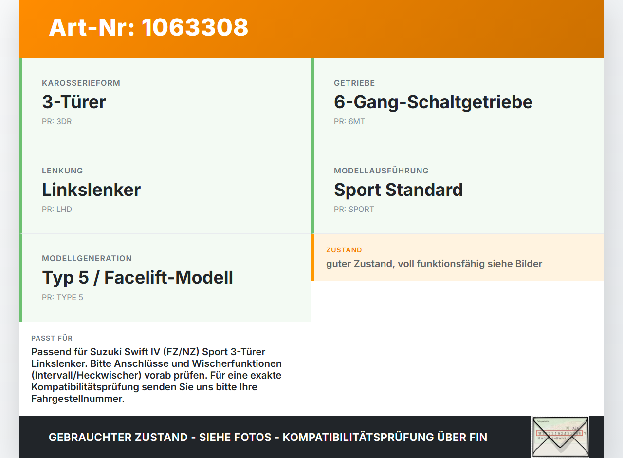 Suzuki Swift IV FZ NZ 12-17 Lenkstockschalter Wischerschalter Wischer Suzuki Swift IV FZ NZ 12-17 04.07.2016 gebraucht Vorschau 3