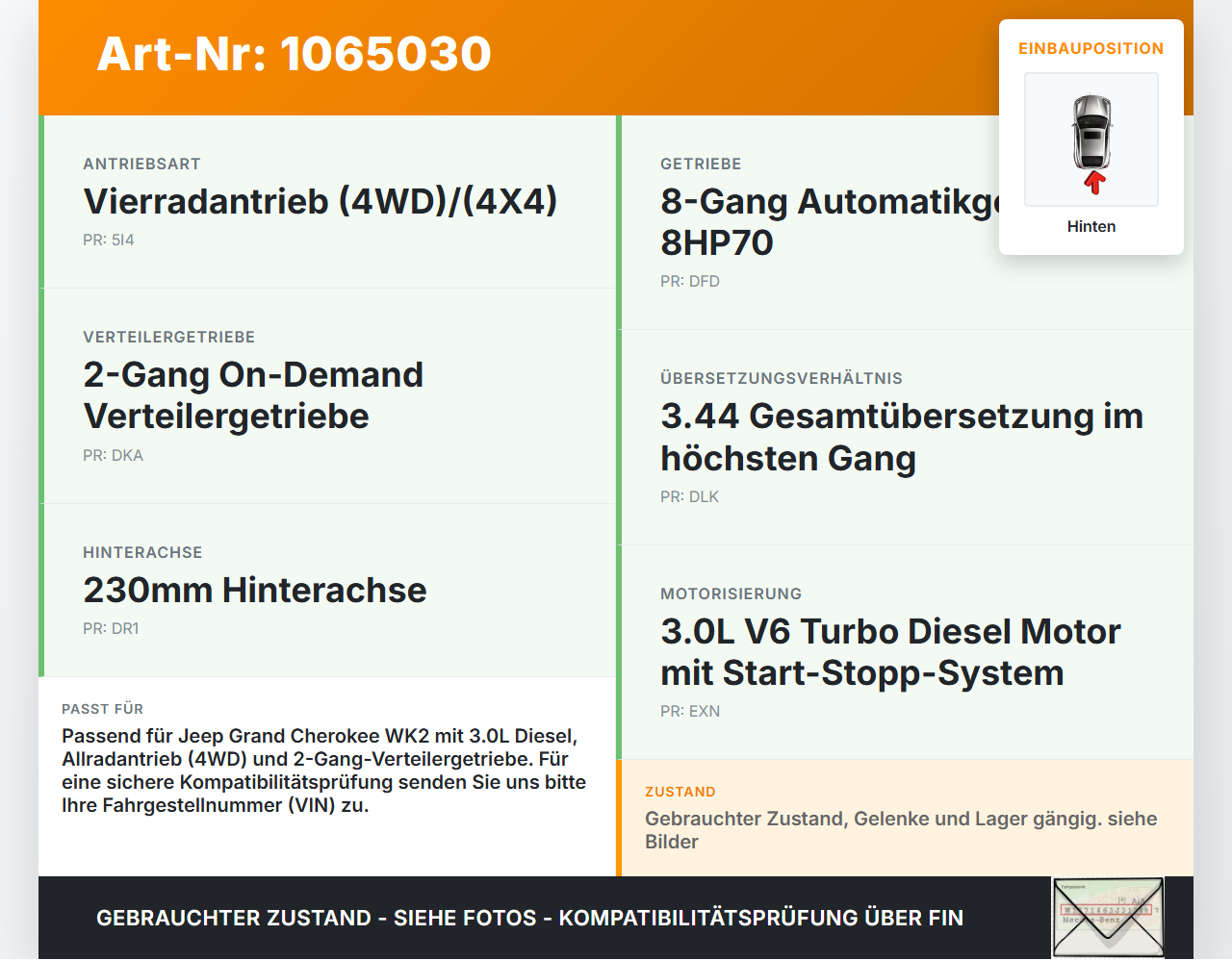 Jeep Grand Cherokee WK2 17-21 3,0d 184KW 4WD Kardanwelle Hinten und Mitte Jeep Grand Cherokee WK2 17-21 16.09.2016... Vorschau 3