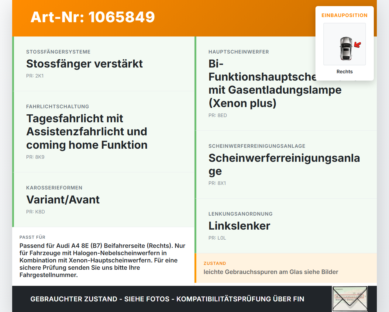Audi A4 8E 04-08 Nebelscheinwerfer Rechts orig. Audi A4 8E 04-08 12.09.2005 a8E0941700B gebraucht Vorschau 3