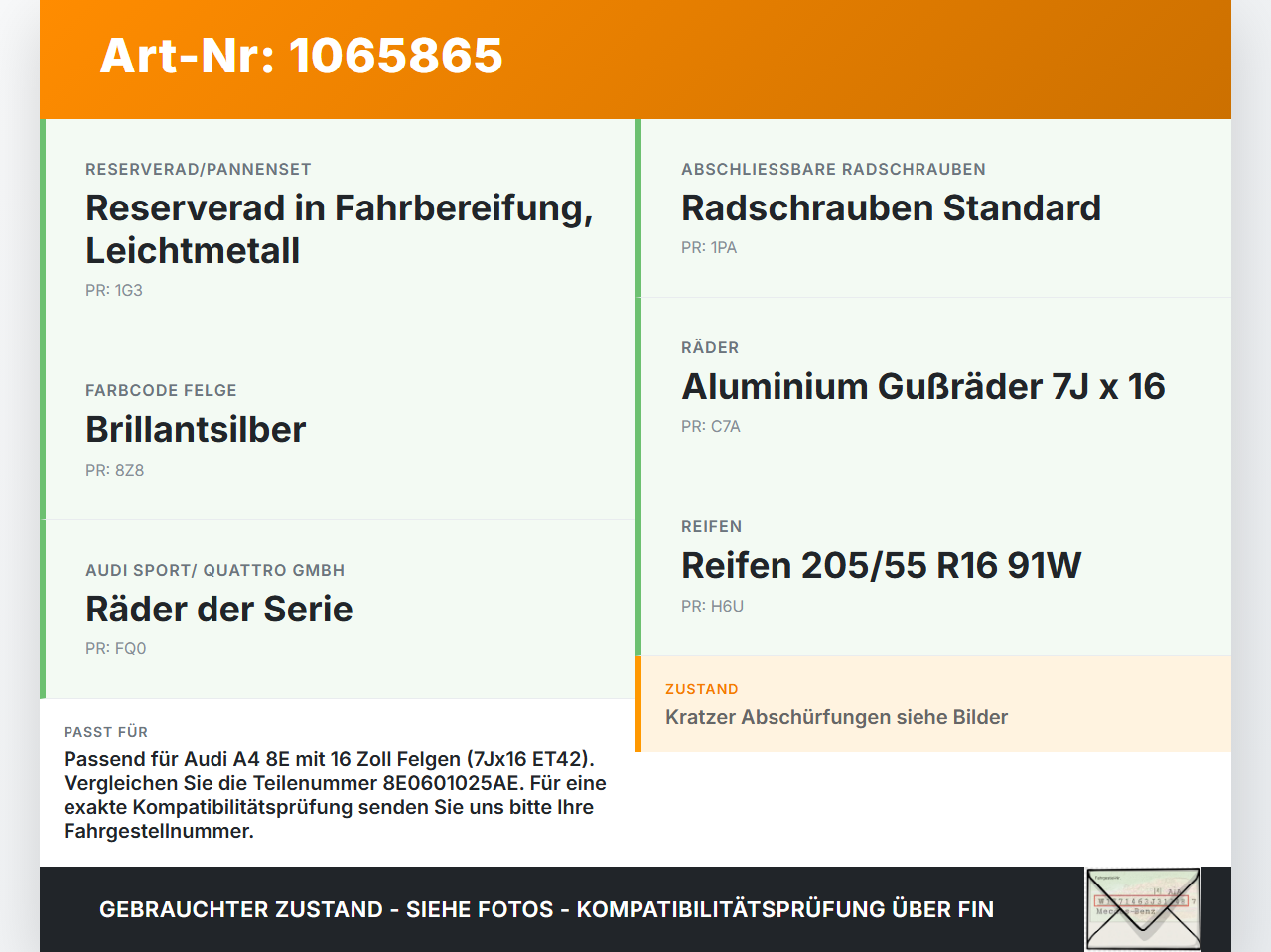 Audi A4 8E 04-08 1 x Felge Aluminiumfelge 16 Zoll 5X112 Audi A4 8E 04-08 12.09.2005 gebraucht Vorschau 3