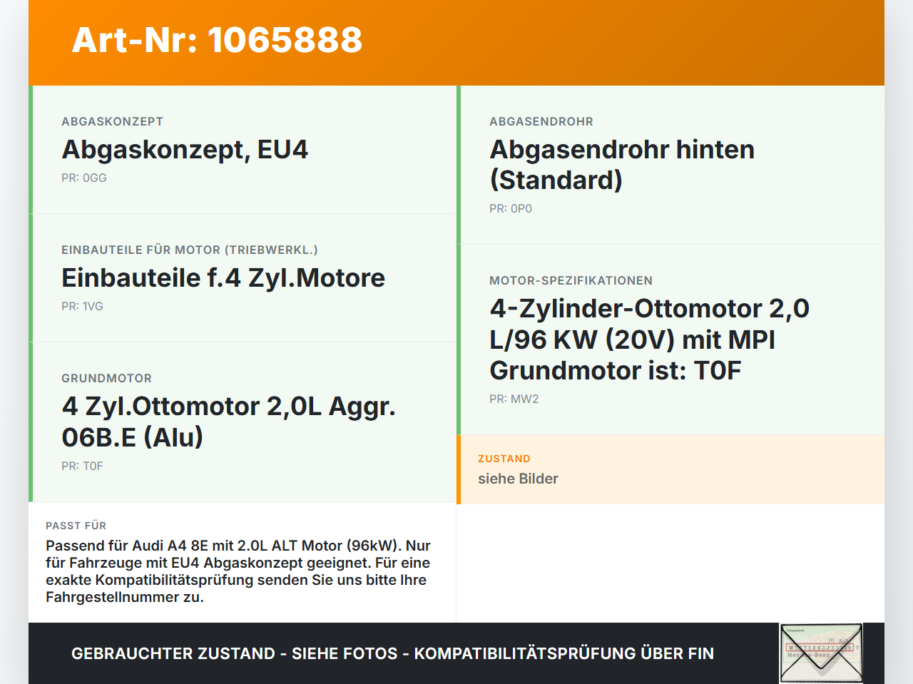 Audi A4 8E 04-08 2,0 96KW ALT Abgaskrümmer Audi A4 8E 04-08 12.09.2005 06D253031C gebraucht Vorschau 3