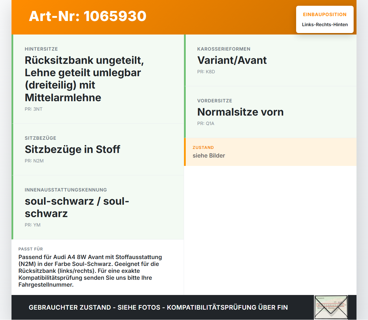 Audi A4 8W 19-24 Kopfstütze Rechts oder Links Hinten Audi A4 8W 19-24 27.01.2020 8W0885973AH 8W0885973AHUS2 gebraucht Vorschau 3
