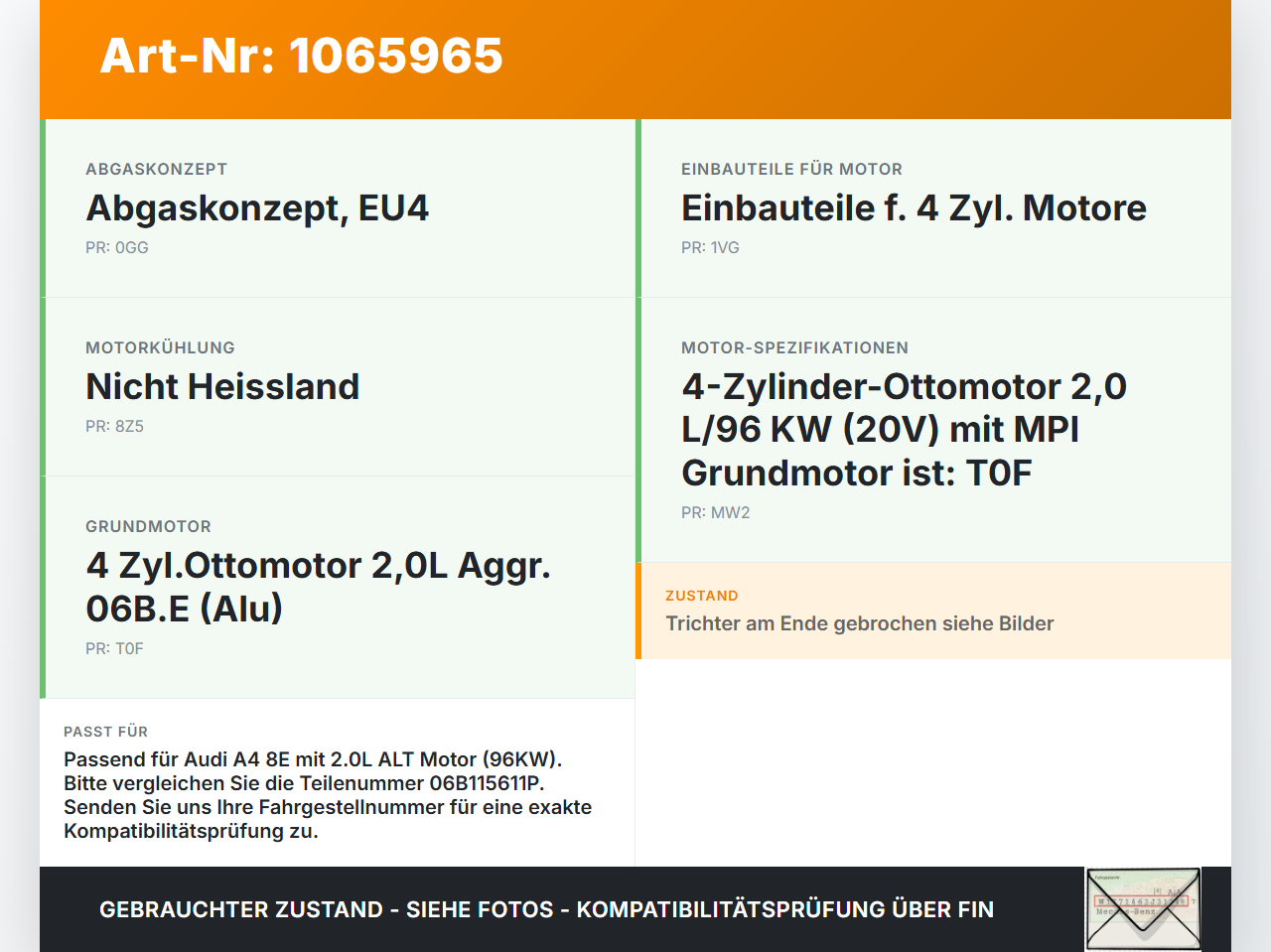 Audi A4 8E 04-08 2,0 96KW ALT Ölmessstab Öl Stab Audi A4 8E 04-08 12.09.2005 06B115611P gebraucht Vorschau 3
