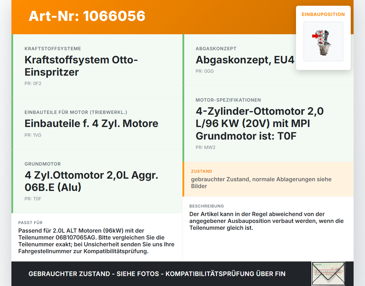 Audi A4 8E 04-08 2,0 96KW ALT Kolben mit Pleuel pos C Audi A4 8E 04-08 12.09.2005 a06B107065AG 06B107065AG gebraucht Vorschau 3