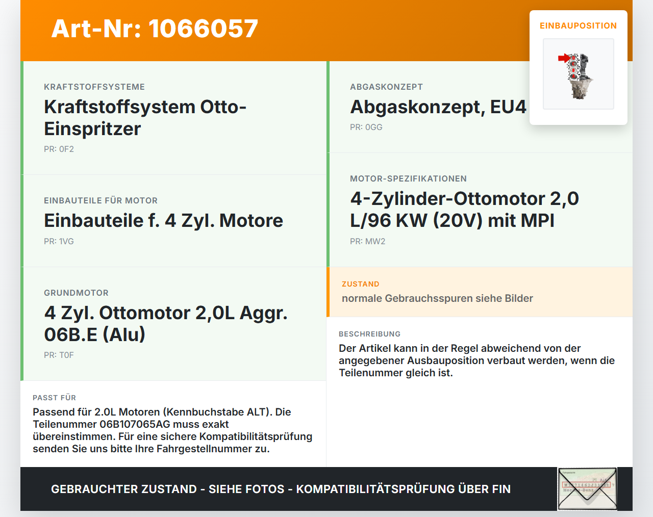 Audi A4 8E 04-08 2,0 96KW ALT Kolben mit Pleuel Pos D Audi A4 8E 04-08 12.09.2005 a06B107065AG 06B107065AG gebraucht Vorschau 3