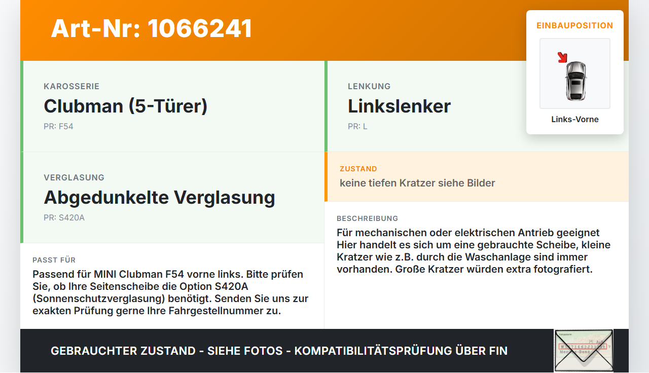 MINI F54  Clubman 15-19 Break Seitenscheibe LVK Fenster Türscheibe Links Vorne MINI F54  Clubman 15-19 19.05.2017... Vorschau 3
