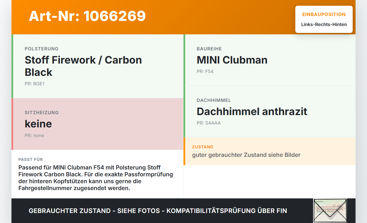 MINI F54  Clubman 15-19 Kopfstütze Rechts oder Links Hinten MINI F54  Clubman 15-19 19.05.2017 52207340749 0461709... Vorschau 3