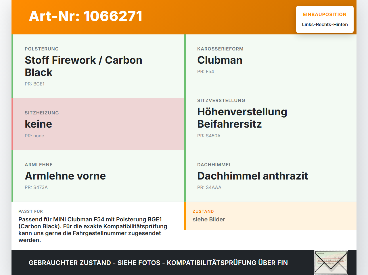 MINI F54  Clubman 15-19 Kopfstütze Rechts oder Links Hinten MINI F54  Clubman 15-19 19.05.2017 52207340749... Vorschau 3