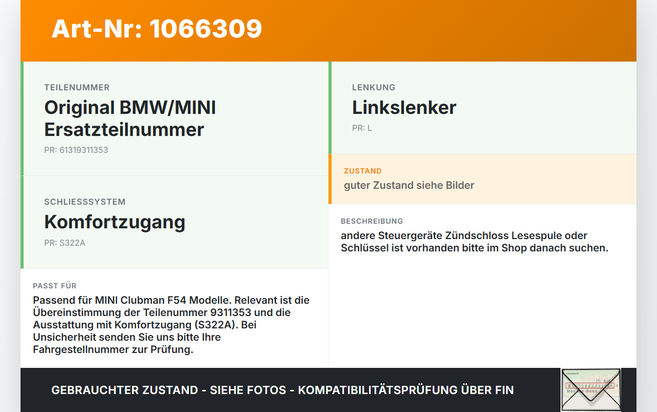 MINI F54  Clubman 15-19 Lesespule MINI F54  Clubman 15-19 19.05.2017 61319311353 gebraucht Vorschau 3