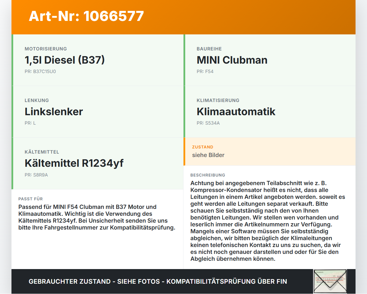 MINI F54  Clubman 15-19 1,5 85KW Klimaschlauch Klimaleitung MINI F54  Clubman 15-19 19.05.2017 64539209722... Vorschau 3