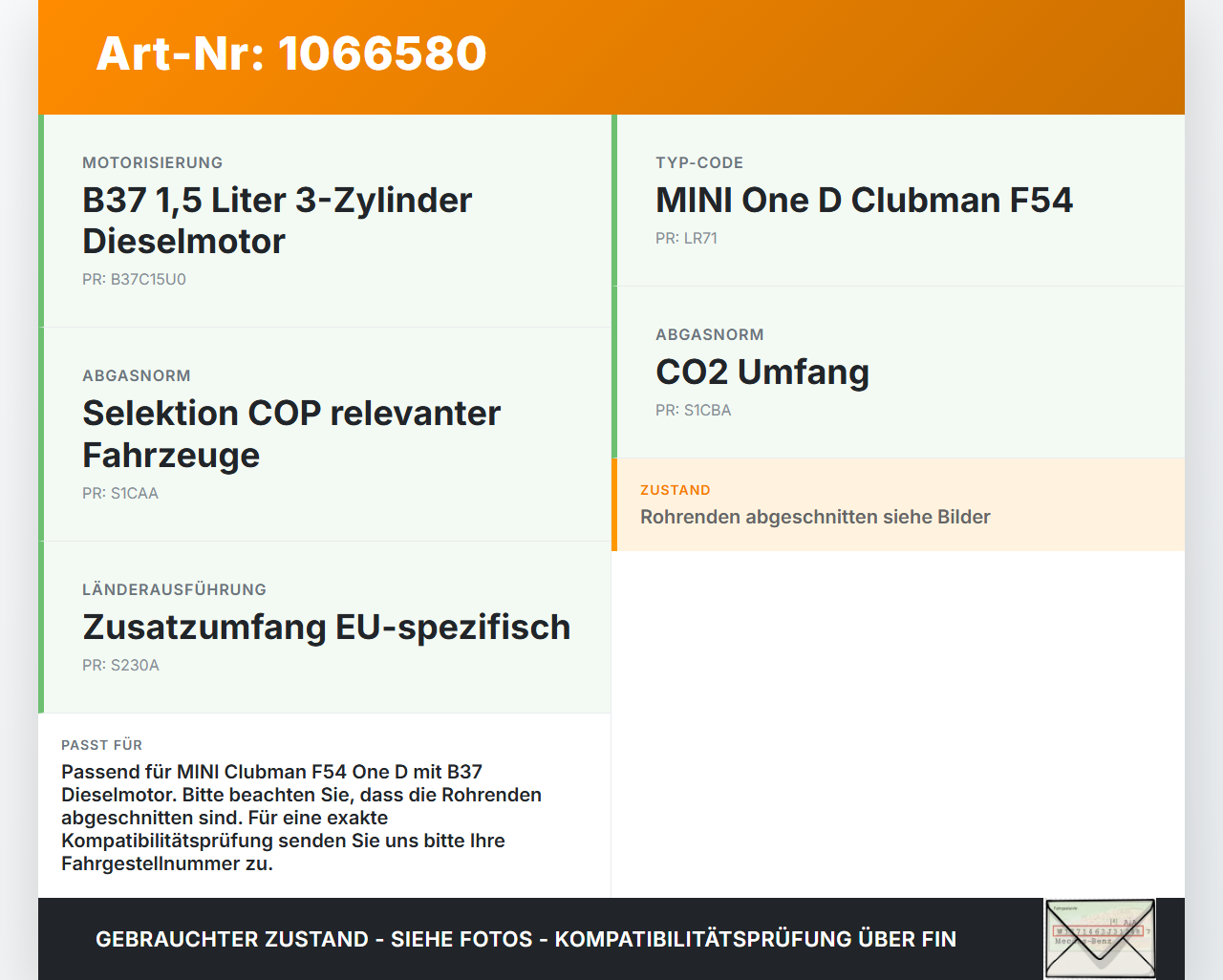 MINI F54  Clubman 15-19 1,5 85KW Katalysator Kat MINI F54  Clubman 15-19 19.05.2017 18308577110 1830-8577110... Vorschau 3